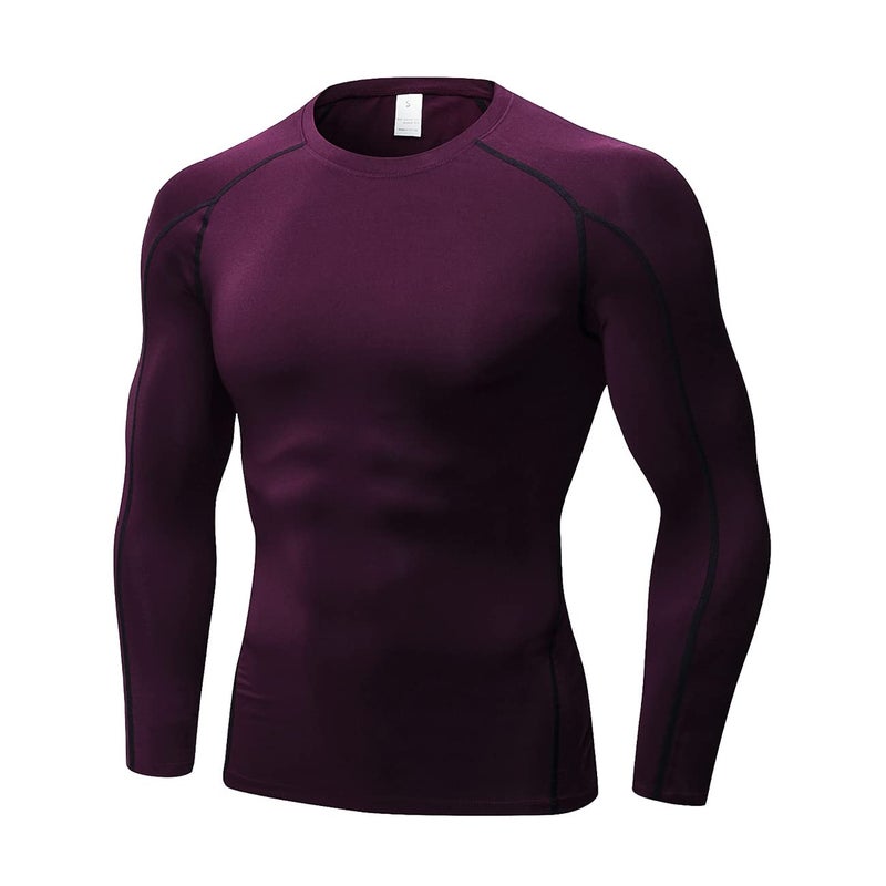 TopTie Men's Long Sleeve Fitted Compression Shirt, Cool Dry Base Layer for Men-Maroon-M - Image 2